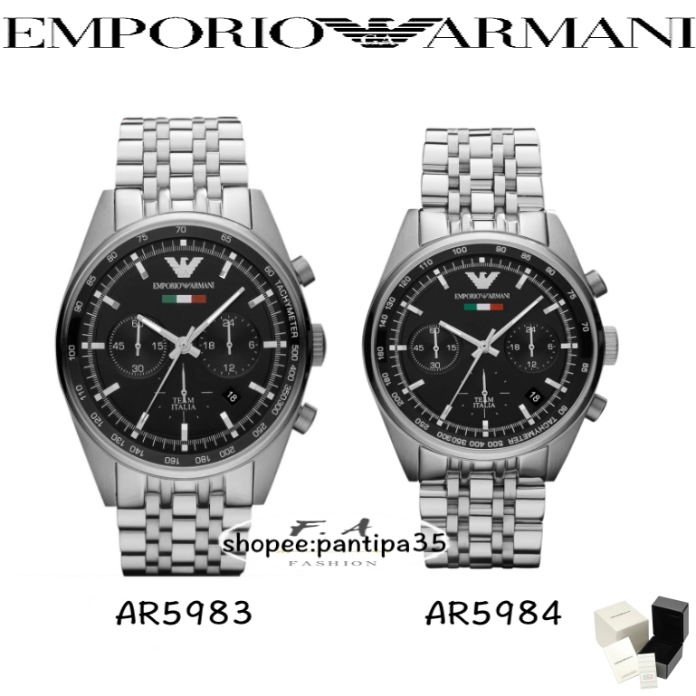 F.A Original Emporio Armani Watch For Men Tazio AR5983 AR5984 with black dial stainless steel belt with silver colorค่ะ
