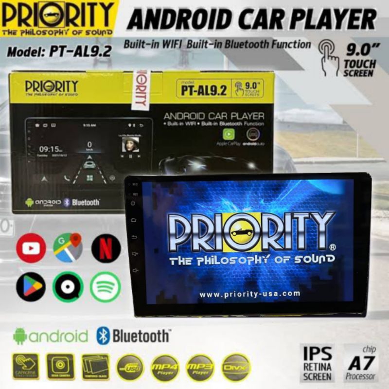 จอแอนดรอย์ติดรถยนต์ PRIORITY PT-AL9.2 ขนาด 9" สัญชาติ