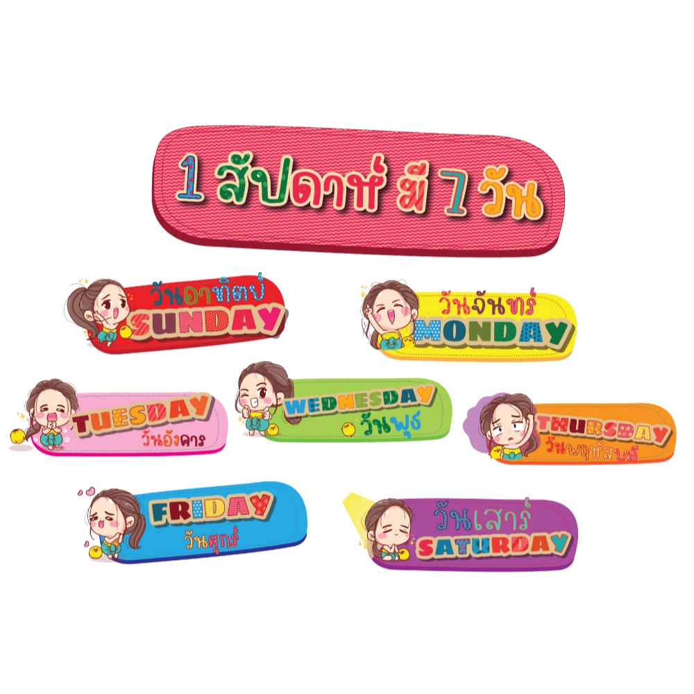 สื่อตกแต่งห้องเรียน บัตรคำ คำศัพท์ 7 Day v.2