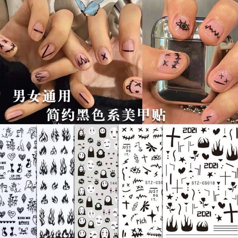 พร้อมส่ง สติกเกอร์ติดเล็บผู้ชาย ลายเปลวไฟหน้ายิ้ม สีขาว สําหรับเด็กผู้ชาย