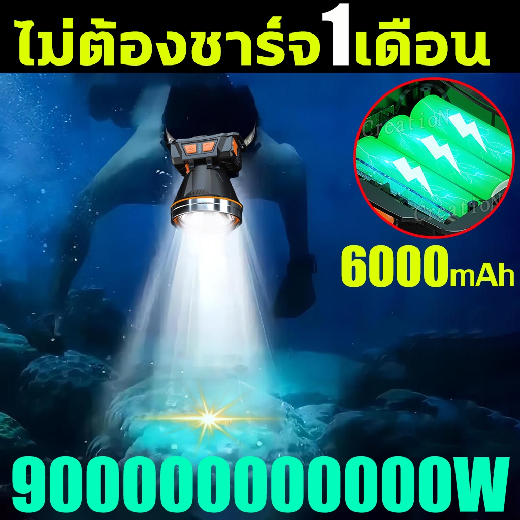 ALDIES ไฟฉายคาดหัวแท้ LED กำลังไฟแรงสูง6000000W กันน้ำ ไฟคาดหัวแรงสูงT998 ส่องแสงระยะ10KM ไฟส่องกบ แบตอึด48-72ชม