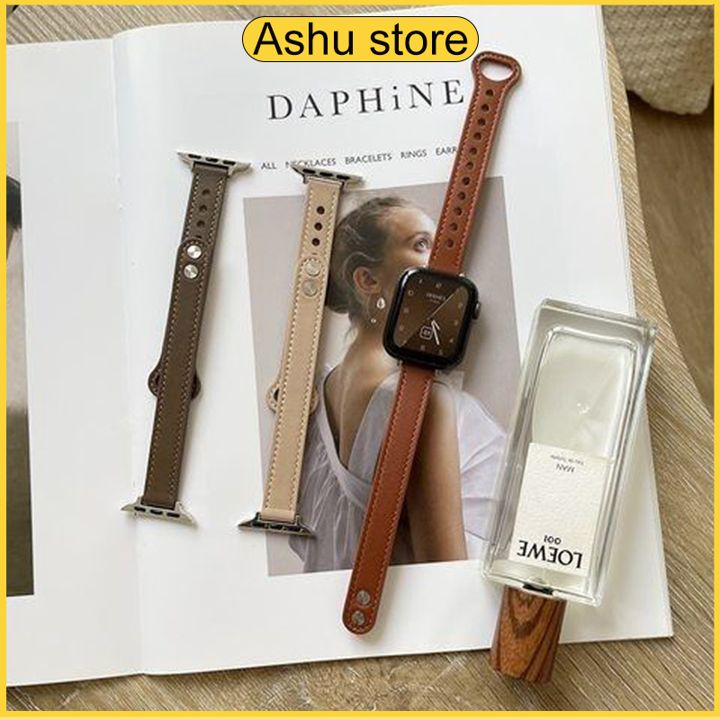 เหมาะสำหรับ iwatch S11 10 9 8 7 สายนาฬิกาหนังแท้ 49mm45mm44mm หัวเข็มขัดคู่ SE 6 5 4 2 3 1 สไตล์ fine 38mm40mm42mm41mm