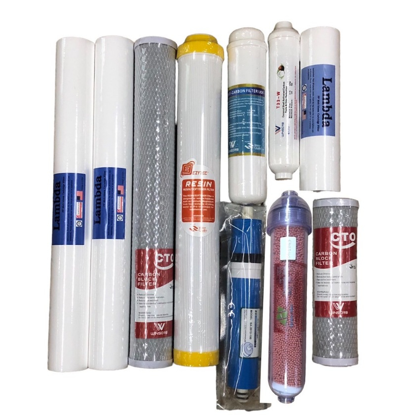 ชุดไส้กรองตู้น้ำ 10 ไส้(PP20"5M 2แท่ง+CTO20"+RS20"+PostCB 12"+RO150G+PostCB10"+น้ำแร่12"+PP10"+CTO)