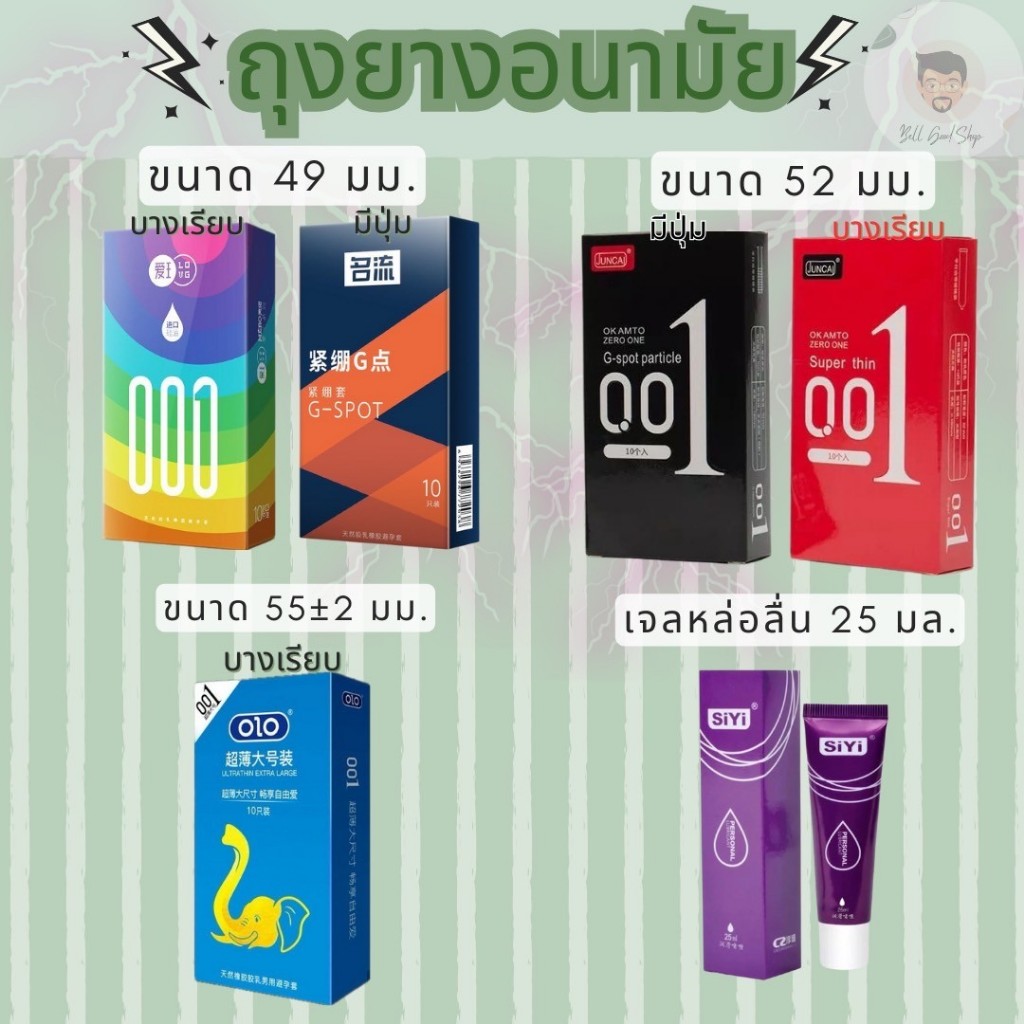 ถุงยางอนามัยขนาด 49 52 55 มม.และเจลหล่อลื่น