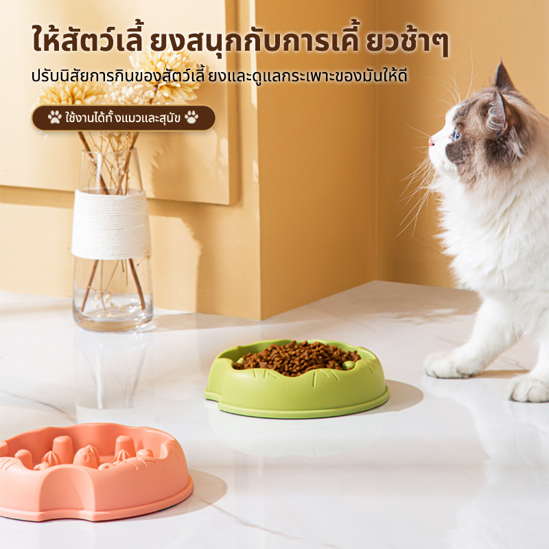 ชามอาหารสัตว์เลี้ยง ชามอาหารฝึกให้ทานช้าลง ปกป้องกระเพาะอาหาร ชามแมว