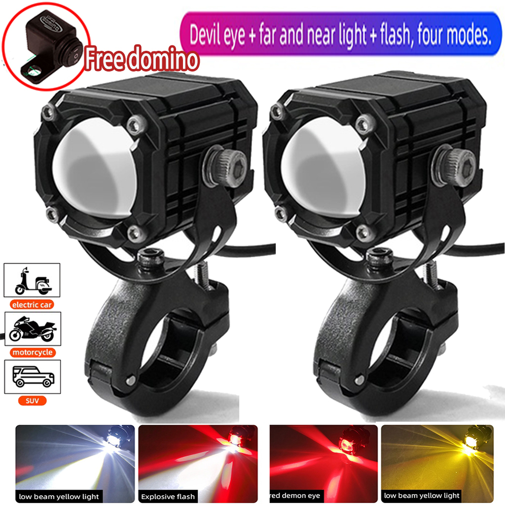 1 Pair Mini Driving Light Mocycle Driving Spot Light 4 Modes Light Waterproof With Switch