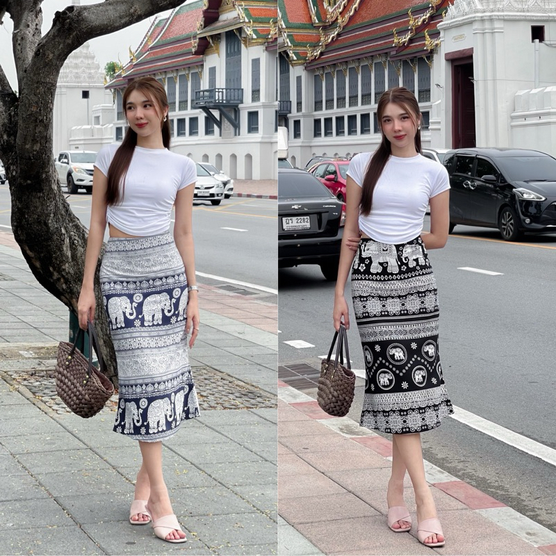 กระโปรงลายช้างสามส่วน “ Nara skirt “