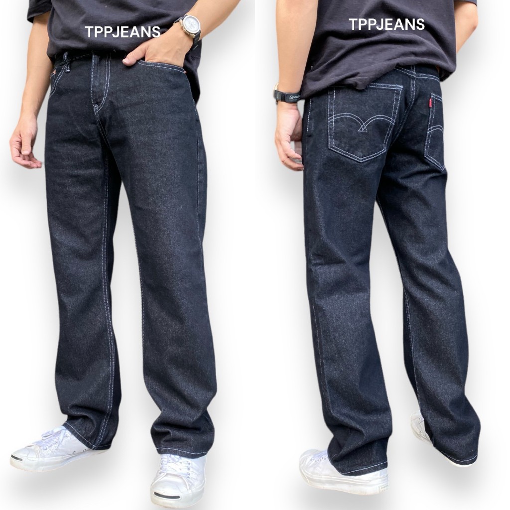 ๋JEANSEXPRESS Classic Straight Denim กางเกงยีนส์ชายทรงกระบอก สีดำยีนส์เข้ม ทรงสวยเป้าซิป Size 28-36 รับชำระปลายทาง