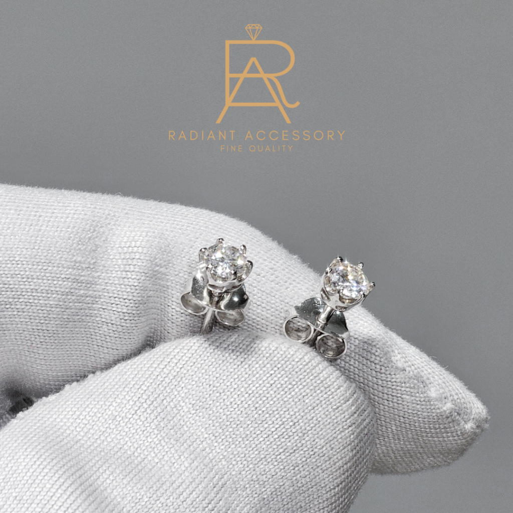 ต่างหูเงินแท้ ต่างหูฝังเพชร Moissanite จิ๋ว ชุบทองคำขาว รูปที่ 2