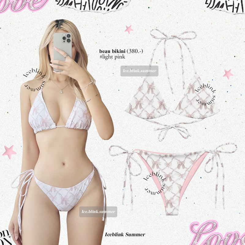 ICEBLINK l Beau bikini🎀 ชุดว่ายน้ำ บิกินี่ลายโบว์สีชมพุ มาด้วยกัน 6 ลาย 💗 (พร้อมส่ง)