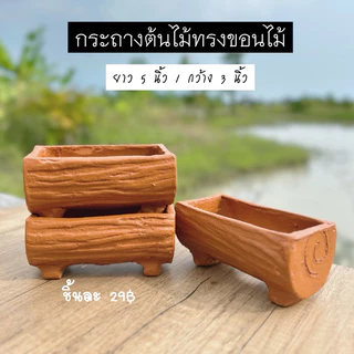 กระถางต้นไม้ดินเผา ทรงขอนไม้ กระถางแคคตัส