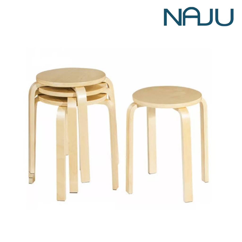 Naju เก้าอี้กลม เก้าอี้ไม้เนื้อแข็ง เก้าอี้ไม้ 1ตัว รับน้ำหนัก150kg. สำหรับบ้าน คาเฟ่