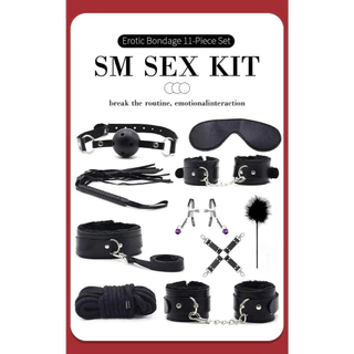 BDSMセットชุดกุญแจมือ ของเล่นสำหรับผู้ใหญ่ ปลอกคอ ผ้าปิดตา แส้ ชุดทาส มี11ชิ้น ไม่ระบุชื่อสินค้าหน้า