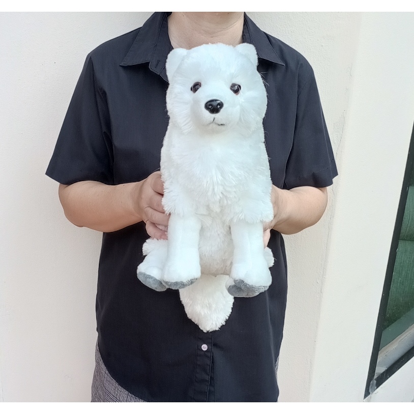 ตุ๊กตาหมาจิ้งจอกอาร์กติก ขนนุ่ม เท้า ก้นถ่วง งานสัตว์เหมือนจริง Realistic White Arctic Fox ขนาด 17 น