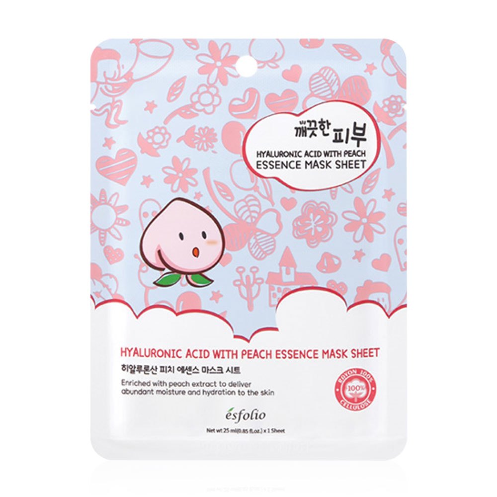 ESFOLIO เอสโฟลิโอ พิวเออร์ สกิน ไฮยาลูโรนิค แอซิด วิธ พีช (BTG) Pure Skin Hyaluronic Acid With Peach Essence Mask 25 ml