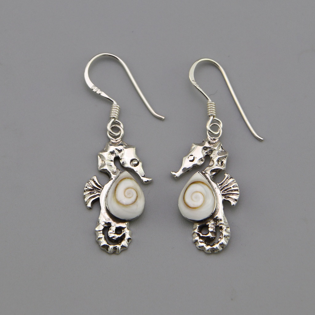 [พร้อมส่ง] Seahorse earrings silver dangle shiva eye ต่างหู เงินแท้925 ใส่แล้วไม่แพ้ เงินแท้925 ไม่ช