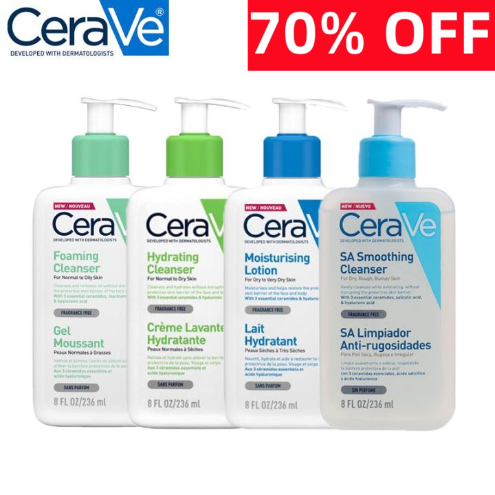 ล็อตใหม่เข้าเเล้ว CERAVE Foaming Cleanser/moist โฟมทำความสะอาดผิวหน้าและผิวกาย/โลชั่น 4แบบ 236ml.