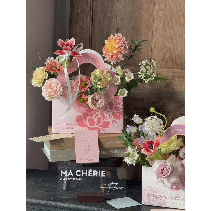 กระเช้ากระดาษ ลายดอกไม้ สไตล์เกาหลี