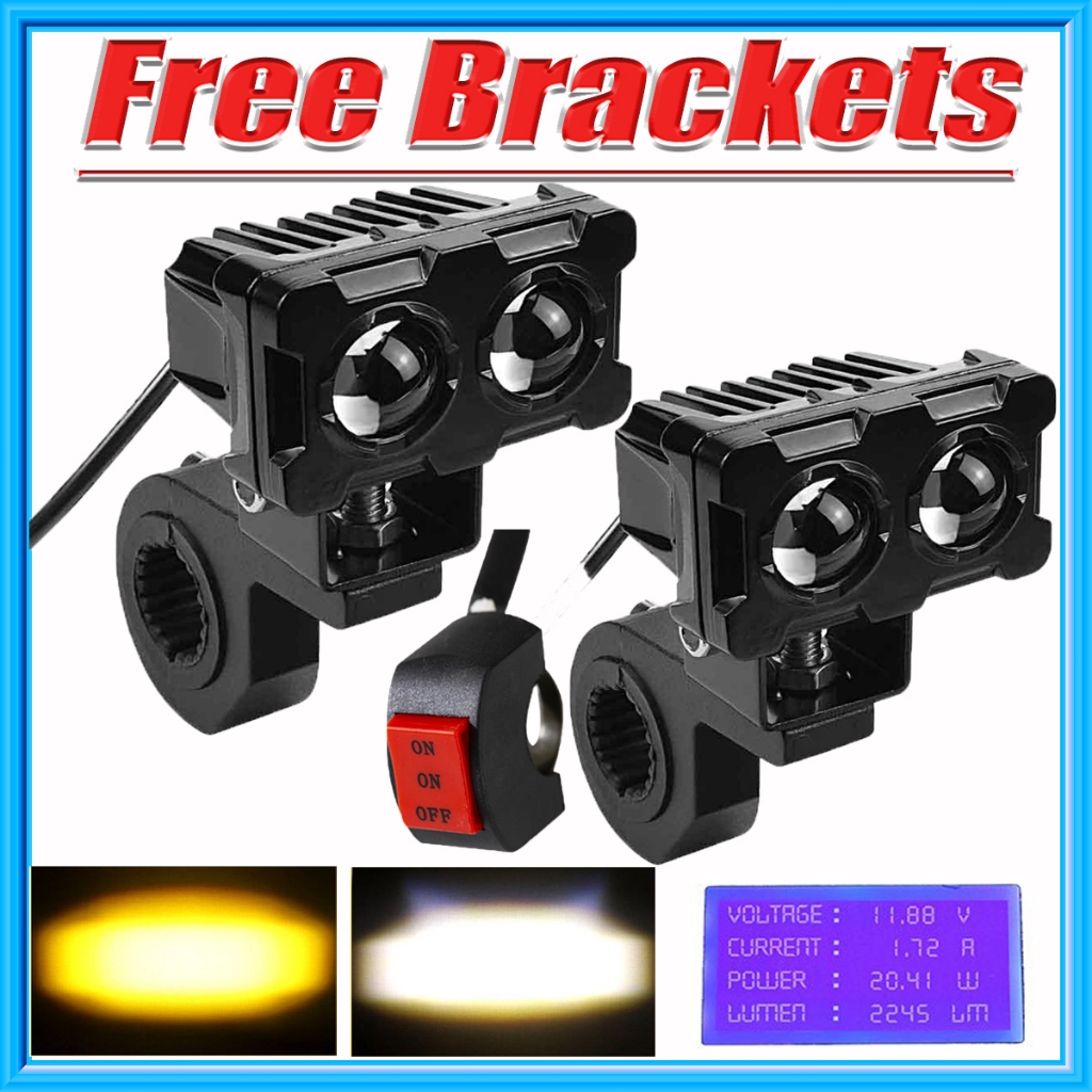 (ฟรี ขายึดอลูมิเนียม)2PCS 60W รถจักรยานยนต์ LED เลนส์สปอตไลท์เลนส์คู่ Spotlight รถจักรยานยนต์ไฟตัดหมอกเสริม สีคู่