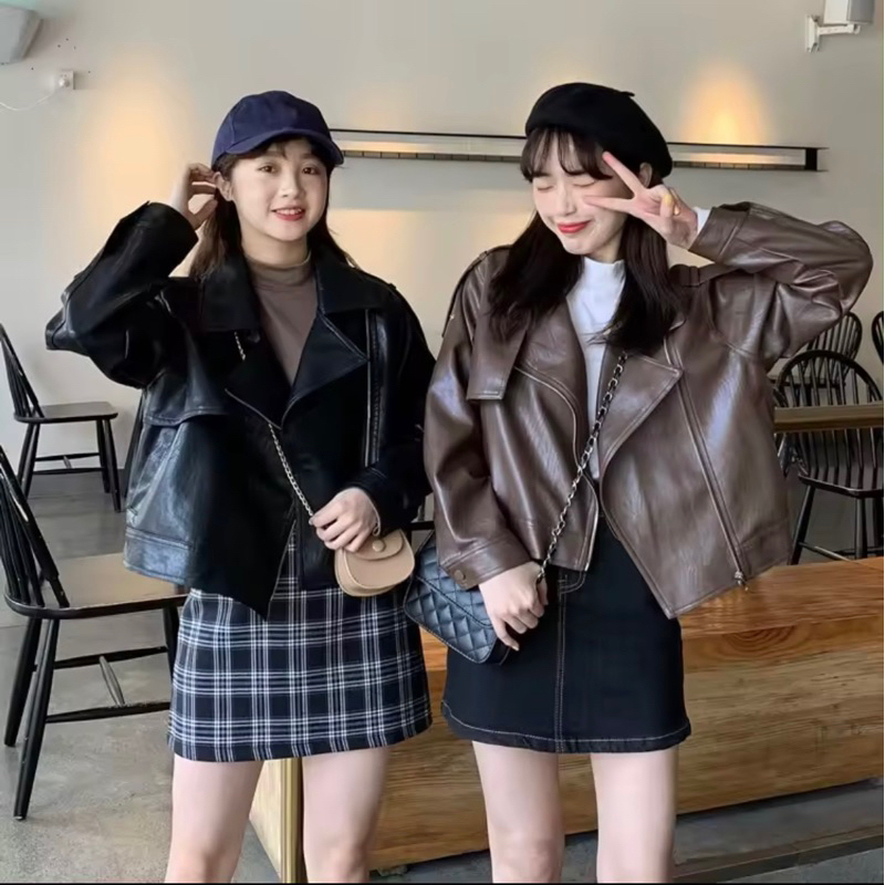 jacket หนัง pu สีน้ำตาล