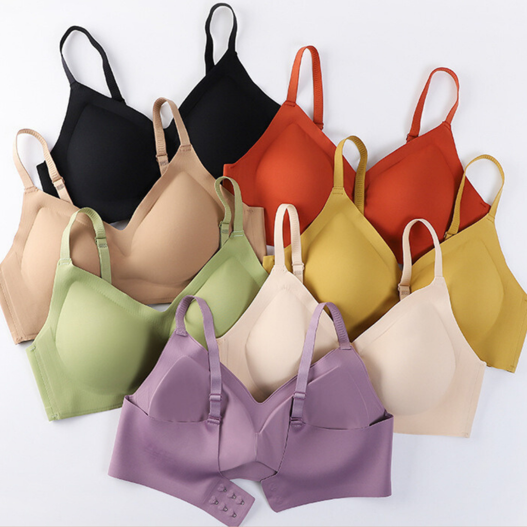 เสื้อชั้นในสตรีมีฟองน้ำเสริม B-117ยกทรงไร้โครงไร้ขอบไร้รอยต่อ ตะขอเกี่ยวปรับได้สามระดับ ฟองน้ำถอดได้