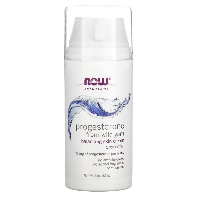 โปรเจสเตอโรนครีม NOW Foods, Progesterone from Wild Yam, Balancing Skin Unscented 20 mg, 3 oz (85 g)