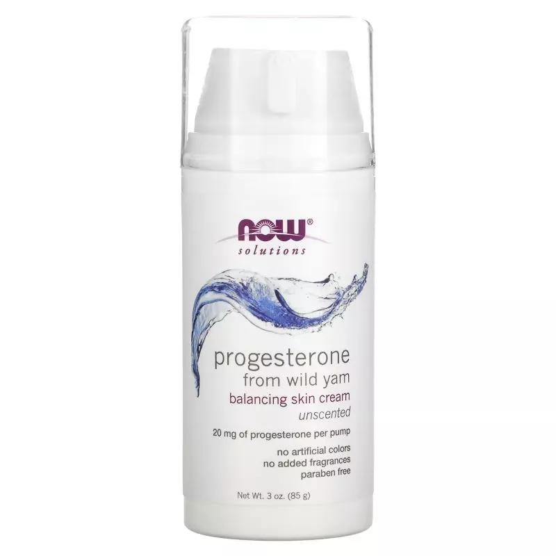 โปรเจสเตอโรนครีม NOW Foods, Progesterone from Wild Yam, Balancing Skin Unscented 20 mg, 3 oz (85 g)