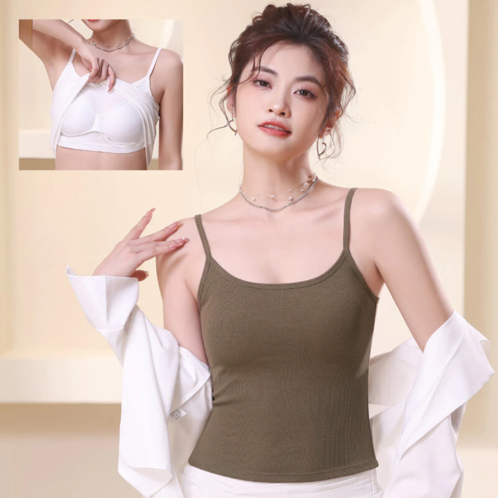 เสื้อสายเดี่ยวมีบราในตัว ผ้าร่อง ไม่ต้องใส่เสื้อใน อก 30-38นิ้ว นิ่มยืดหยุ่นสบาย Clothing Women Lady