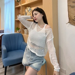🌈MesubShop🌈ชุดเซ็ต2ชิ้น เสื้อกล้าม+เสื้อคลุมตาข่าย ผ้ายืด สาวอวบใส่ได้ 💗 ใส่เที่ยวทะเล บางใส่สบายไม่คัน รุ่น โปรตีน