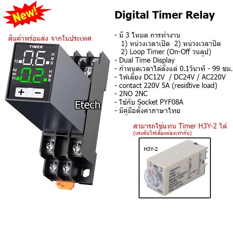 Digital Delay Timer Relay / Loop Timer ดีเลย์ ลูป ไทเมอร์ รีเลย์ ปรับเวลาได้ 220V 24V 12V