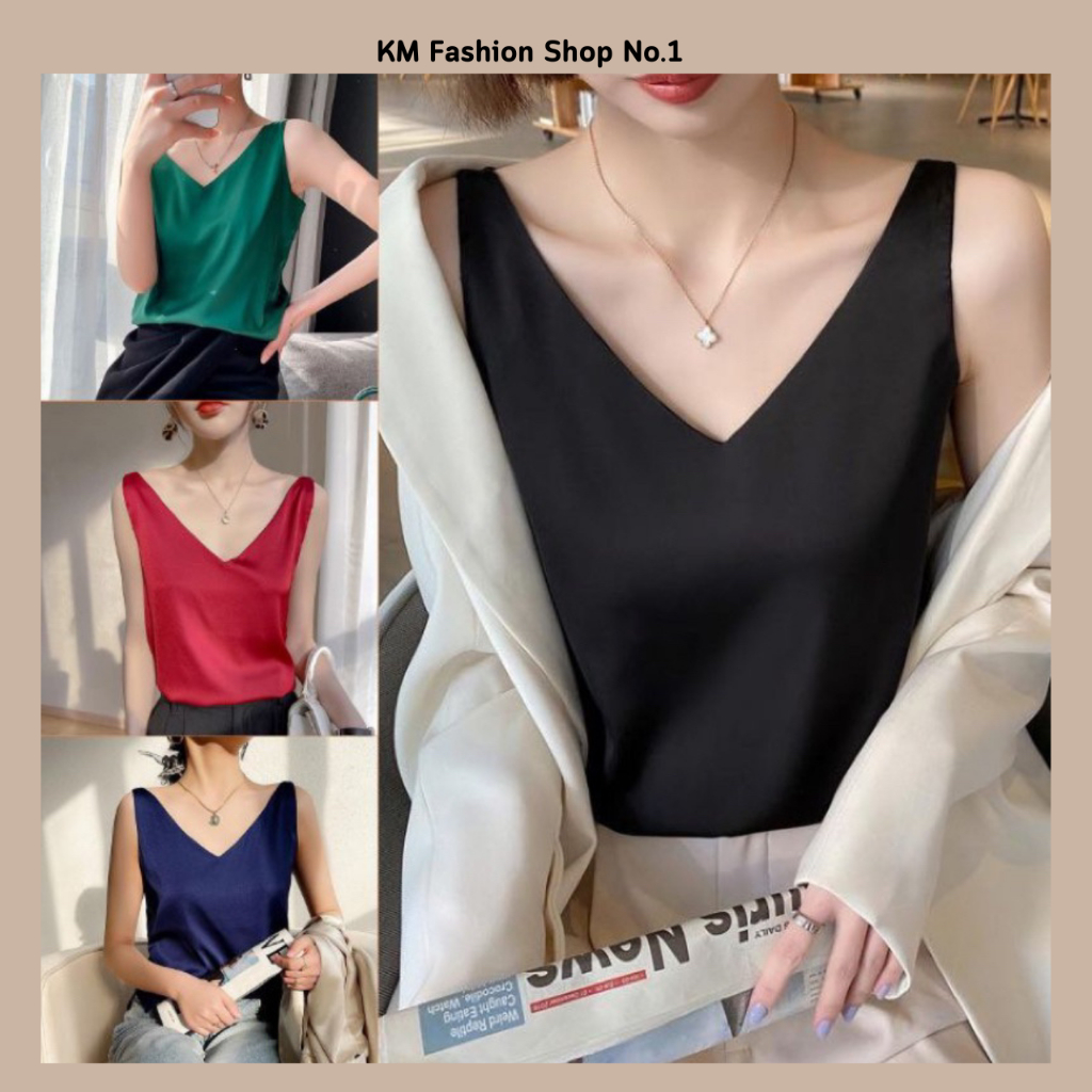 เสื้อกล้ามคอวี ผ้าเครปซาติน M-XL เรียบหรู