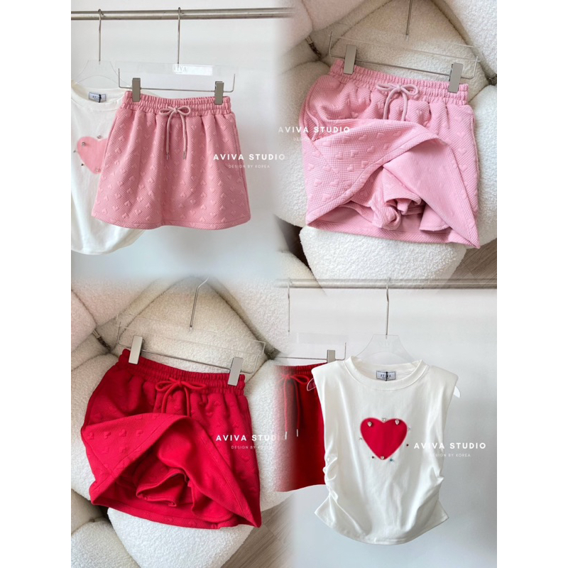 Aviva studio ❤️🩷 set เสื้อเเขนกุดหัวใจ