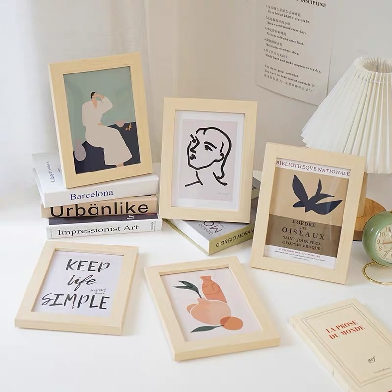 OurHome [พร้อมส่ง] insกรอบรูปไม้เรียบง่ายขนาด7นิ้ว simple 7-inch wooden photo frame ของแต่งบ้าน โต๊ะ ร้านกาแฟ โรงแรม