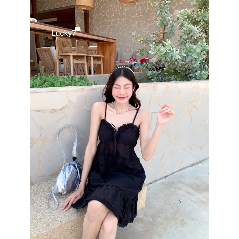 BY IRA พร้อมส่ง มินิเดรสสายเดี่ยว เย็บผสมลูกไม้ทั้งตัว รูปที่ 7