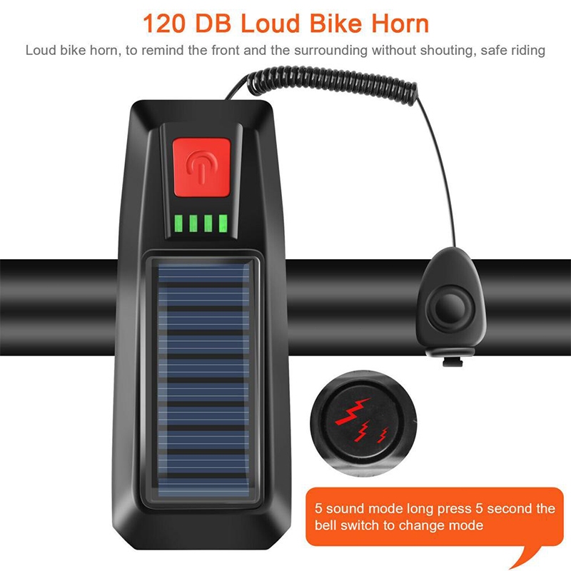 Bicycle ไฟหน้าจักรยานพร้อมแตรจักรยาน ชาร์จUSB พลังงานแสงอาทิตย์ ไฟ LED 3 โหมด ไฟสว่าง อุปกรณ์เสริมสำหรับจักรยาน ราคา ถูกที่สุด ดีลบีเคเค แกลเลอรีภาพที่ 5