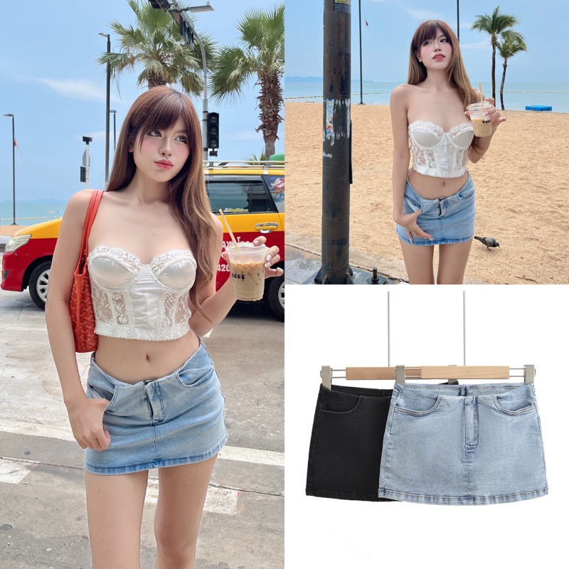 ANGELS.FAV♥︎ | ❤️‍🔥ใช้โค้ดในไลฟ์เหลือ 365.- กระโปรงยีนส์เอวต่ำ VERA JEAN *พร้อมส่ง*