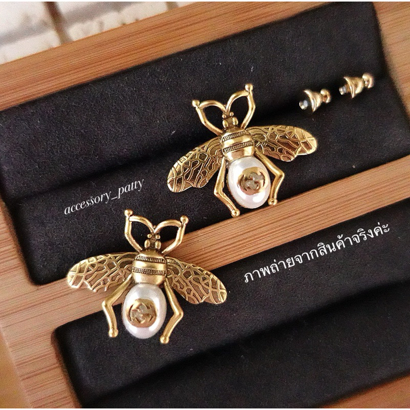 ✨ต่างหูมุกอะไหล่สีแอนทีค รุ่นG06 รูปแมลงขนาด2x2.5cmค่ะ งานคมสวยงานสุดเป๊ะทุกตรงค่ะ✨