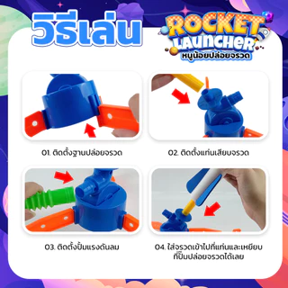 จรวดของเล่นเด็ก Rocket Launcher กระสวยปล่อยจรวด จรวดโฟม ปรับทิศทางได้ พร้อมฐานยิง ใช้เท้าเหยียบบนแท่น