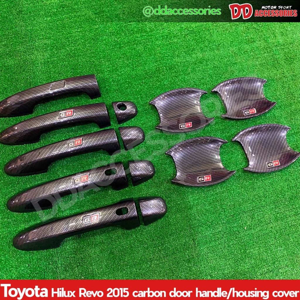 ครอบมือเปิด Revo Fortuner 2015 2017 2019 2020 2021 2022 2023 สีคาร์บอน logo GR sport NT เบ้าหลุม เบ้ามือเปิด งานสวยมาก