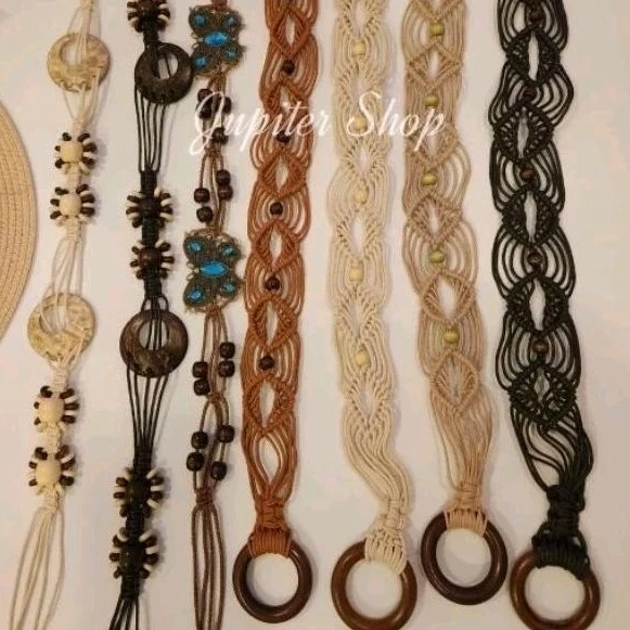 พร้อมส่งจากไทย เข็มขัดสานแต่งลูกปัดไม้