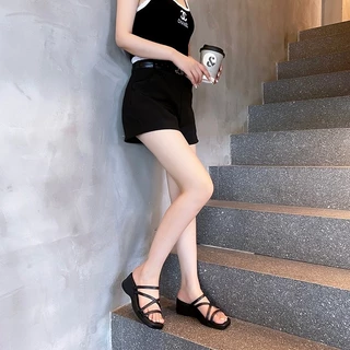 A660 รองเท้าแตะยางพาราส้นสูง แบบสวม สายคาดหลายเส้น