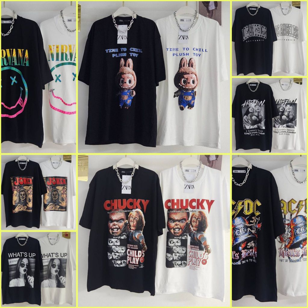 เสื้อยืดสกรีนลายน่ารัก ผ้าคอตตอน สีขาว สีดำ อก44-46" ยาว28" ทรงโอเวอร์ไซส์