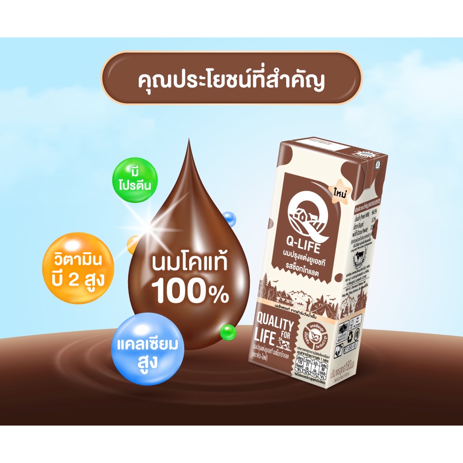 นม UHT รสช็อกโกแลต ตรา Q-Life ขนาด 180 มล. (2 ลัง/72 กล่อง)