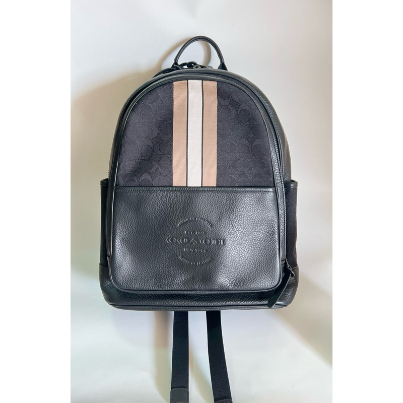 แท้ 100% กระเป๋าเป้หนัง COACH สีดำ + ผ้าแจ็คการ์ด ลายC ซิกเนเจอร์ (พรีออร์เดอร์จากอเมริกา)