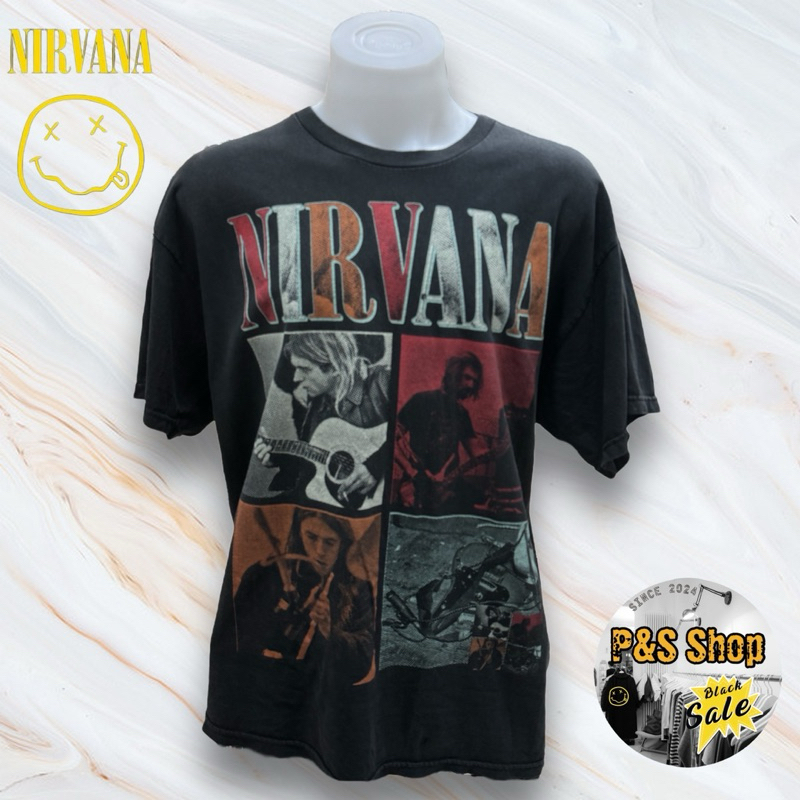 เสื้อยืด เสื้อวง Nirvana มือสอง Size L(XL) รอบอก 46 ยาว 49 สีเฟดเสมอ