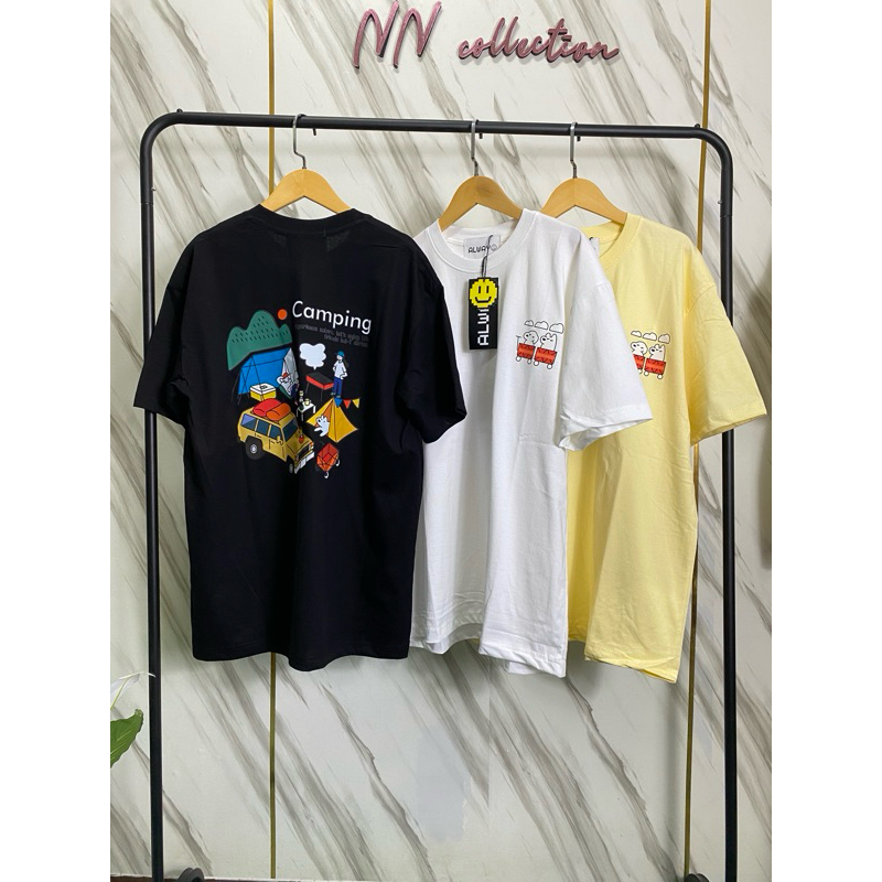 เสื้อยืด 𝘖𝘝𝘌𝘙𝘚𝘐𝘡𝘌 ลาย camping
