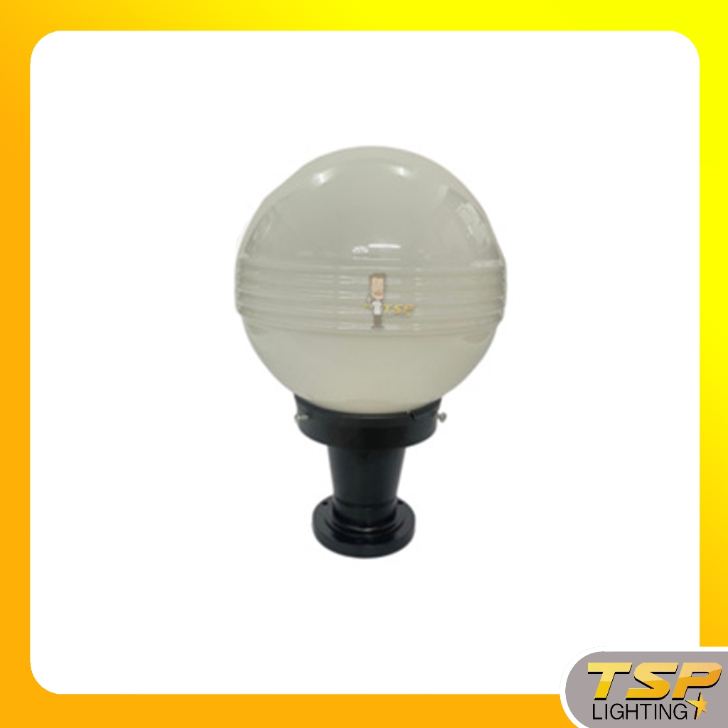 TSP Lighting │โคมไฟ โคมหัวเสาติดตั้งภายนอก โคมหัวเสาโป๊ะแก้ว 8 นิ้ว สีนม ลายเส้น 5 เส้น