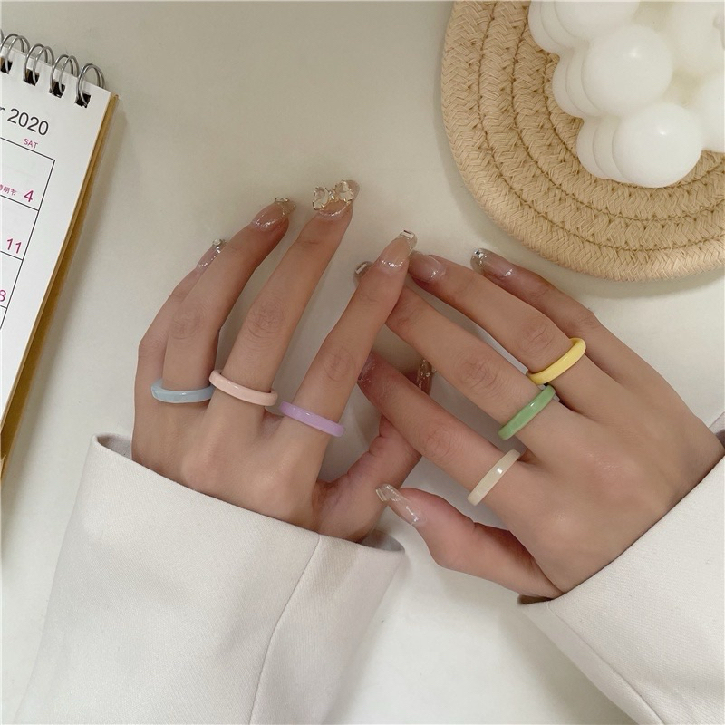 ชุดแหวนเรซิ่น ทรงกลม หลากสี สีสันสดใส (คละสี6ชิ้น/แพ็ค)