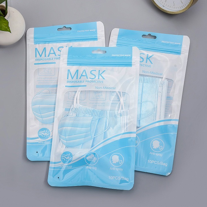 หน้ากาก MASK หน้ากากแบบพกพา ผ้าปิดจมูก กันฝุ่น มลพิษ หน้ากากสีฟ้า แบบ // ซองละ 10 ชิ้น แถม 2ชิ้น