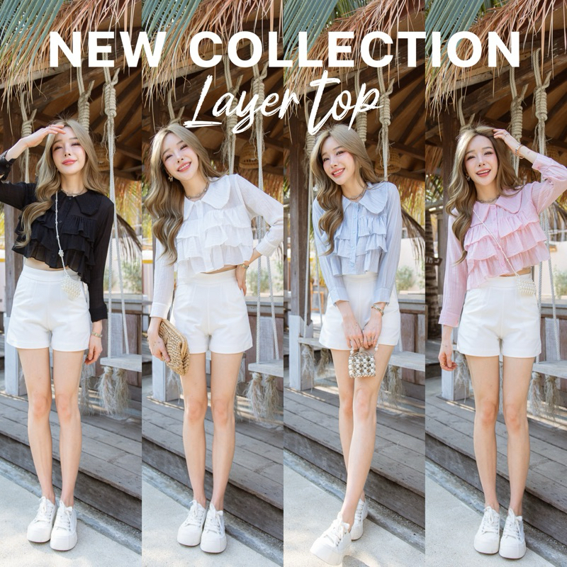 Layer Top เสื้อคอบัวแต่งระบาย (#A169)